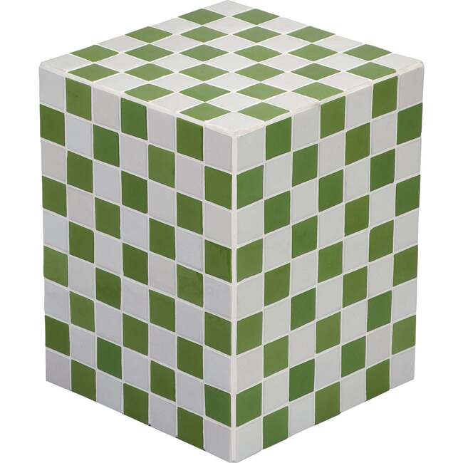 Callista 18" Modern Bohemian Ceramic Tiled Rectangle End Table, Green/Light Gray