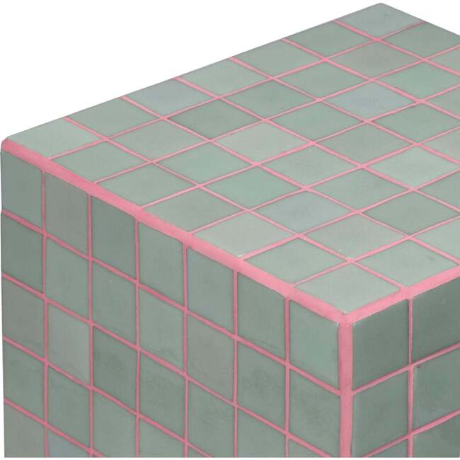 Callista 18" Modern Bohemian Ceramic Tiled Rectangle End Table, Sage Gray/Pink - Accent Tables - 5