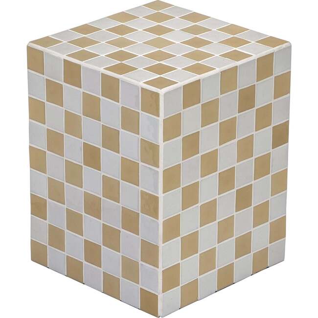 Callista 18" Modern Bohemian Ceramic Tiled Rectangle End Table, Khaki Yellow/Light Gray