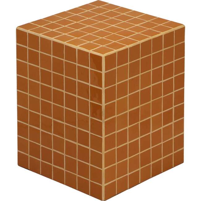 Callista 18" Modern Bohemian Ceramic Tiled Rectangle End Table, Dark Orange/Light Orange