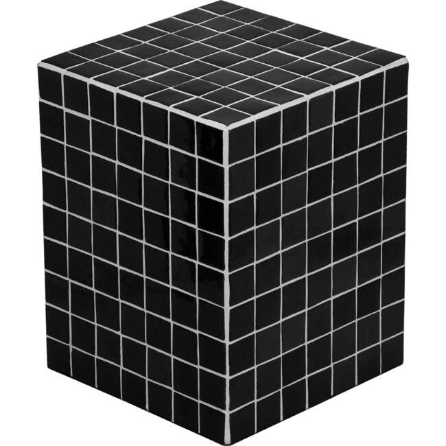 Callista 18" Modern Bohemian Ceramic Tiled Rectangle End Table, Black/White