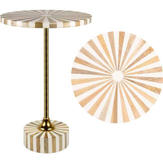 Calix 23.5" Contemporary Minimalist Metal/Resin Round End Table, Light Brown/White