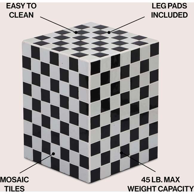 Callista 18" Modern Bohemian Ceramic Tiled Rectangle End Table, Light Gray/Black - Accent Tables - 3