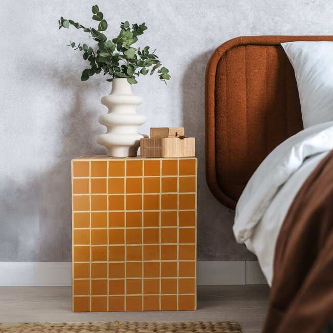 Callista 18" Modern Bohemian Ceramic Tiled Rectangle End Table, Dark Orange/Light Orange