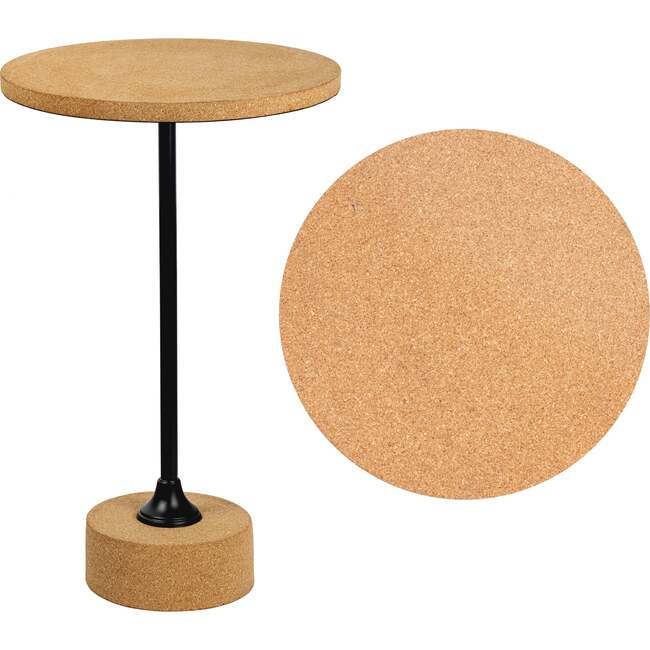 Calix 23.5" Contemporary Minimalist Metal/Cork Round End Table, Light Brown/Black