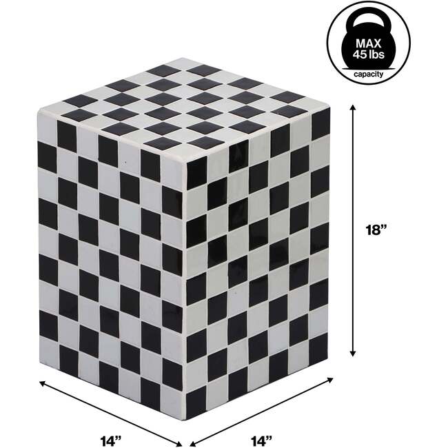 Callista 18" Modern Bohemian Ceramic Tiled Rectangle End Table, Light Gray/Black - Accent Tables - 4