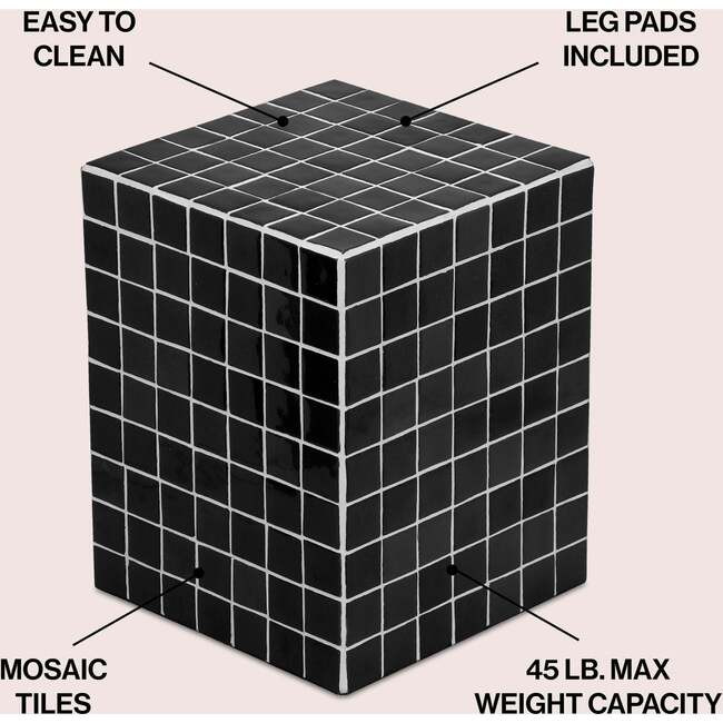 Callista 18" Modern Bohemian Ceramic Tiled Rectangle End Table, Black/White - Accent Tables - 3