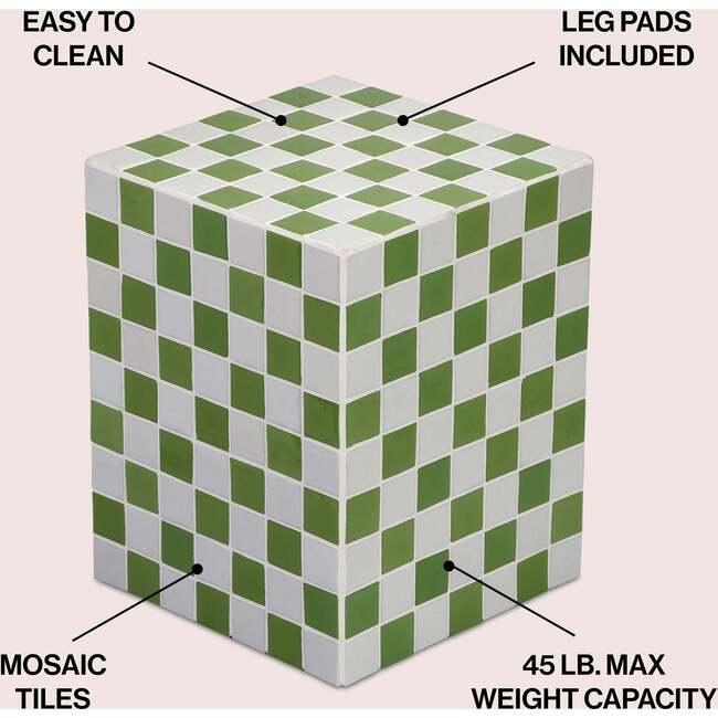 Callista 18" Modern Bohemian Ceramic Tiled Rectangle End Table, Green/Light Gray - Accent Tables - 3