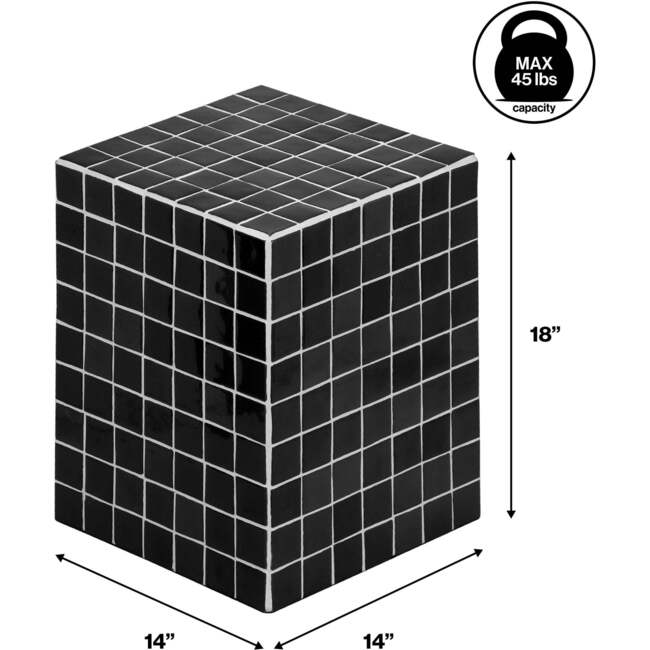 Callista 18" Modern Bohemian Ceramic Tiled Rectangle End Table, Black/White - Accent Tables - 4
