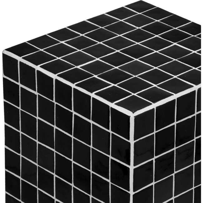 Callista 18" Modern Bohemian Ceramic Tiled Rectangle End Table, Black/White - Accent Tables - 5