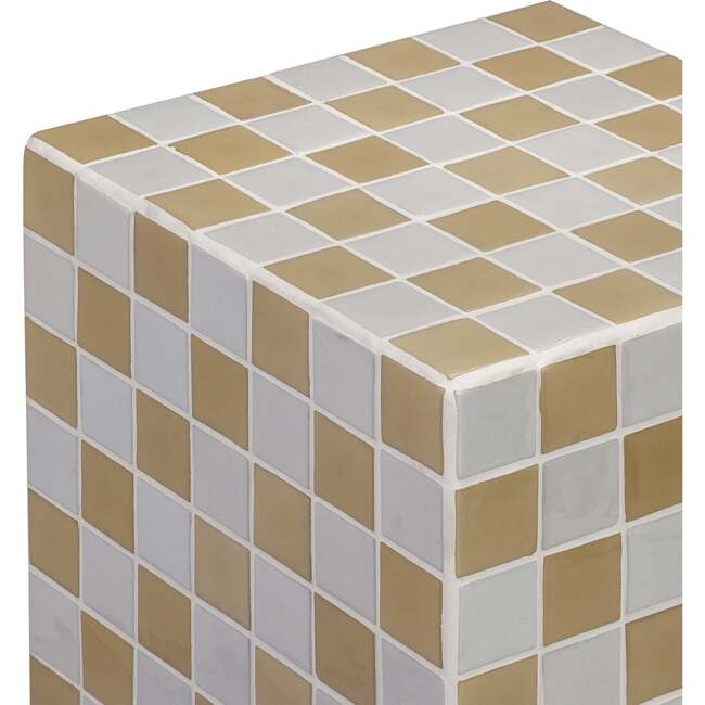 Callista 18" Modern Bohemian Ceramic Tiled Rectangle End Table, Khaki Yellow/Light Gray - Accent Tables - 5