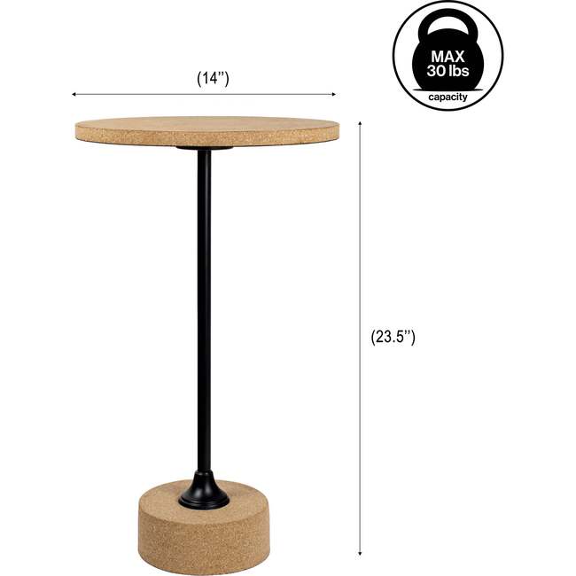 Calix 23.5" Contemporary Minimalist Metal/Cork Round End Table, Light Brown/Black - Accent Tables - 7
