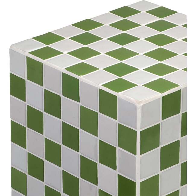 Callista 18" Modern Bohemian Ceramic Tiled Rectangle End Table, Green/Light Gray - Accent Tables - 5