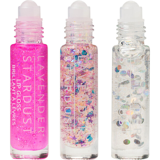 Lavender Stardust Roll On Lip Gloss Trio Box Set Rose Party Vanilla