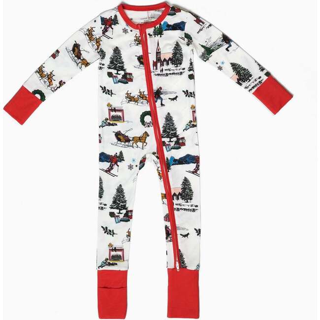 Holiday Toile Zipper Footie Pajamas
