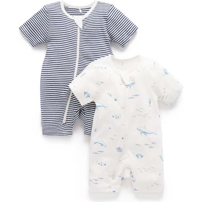 2 Pack Short Zip Romper Vanilla Nautical Pack