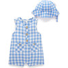 Linen Blend Romper & Sunhat Ocean Gingham - Rompers - 1 - thumbnail