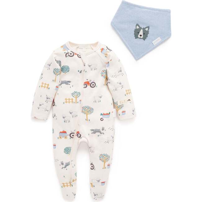 Thick Zip Footie & Bib Set Hearding Sheep Print