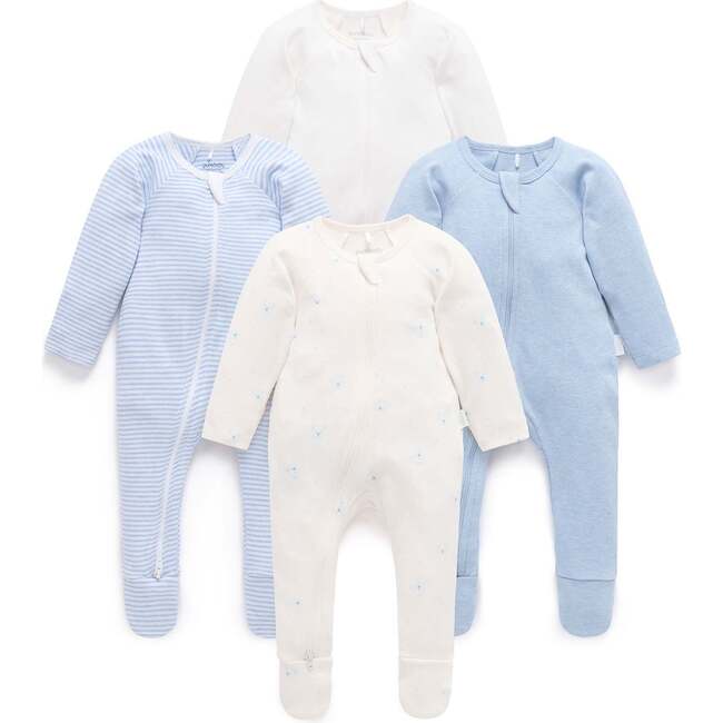 4 Pack Zip Footie Pale Blue Bear Pack