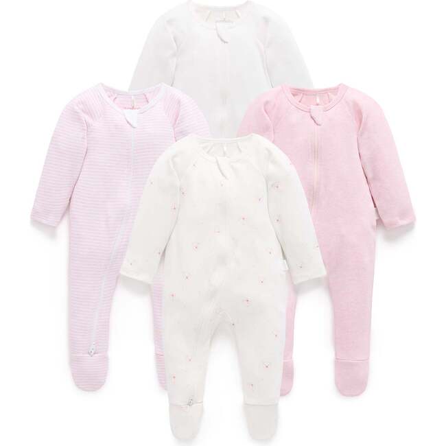 4 Pack Zip Footie Pale Pink Bear Pack