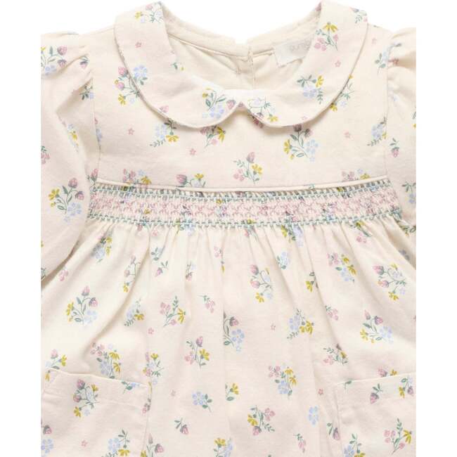 Smocked Dress Wheat Strawberry Blossom Print - Dresses - 5