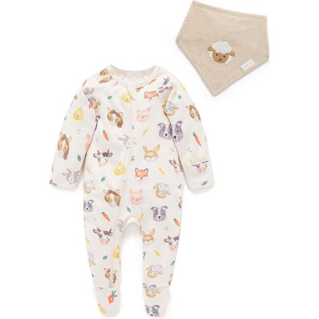 Thick Zip Footie & Bib Set Farm Friends Print