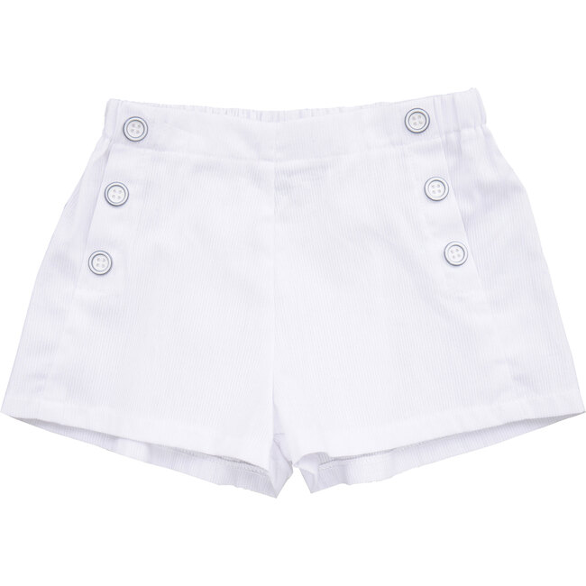 Sailor Button Shorts, White Seersucker