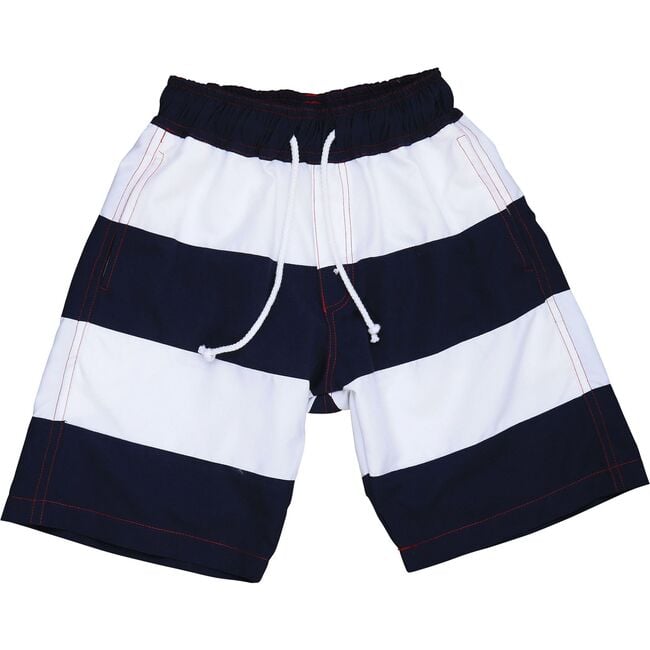 Chris Board Shorts, Navy White Colorblock - Swim Trunks - 1