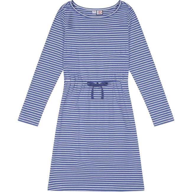 Lila Drawstring Dress, Windsor Blue Stripe - Dresses - 1