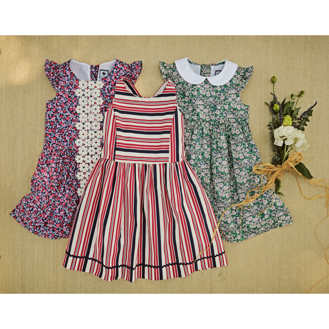 Lila Ruffle Shift Dress, Red White Navy Stripe