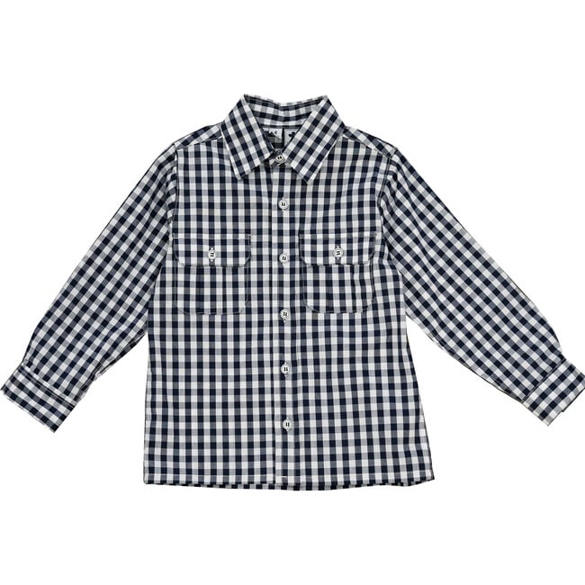 Reece Campshirt, Navy Gingham Checks - Shirts - 1