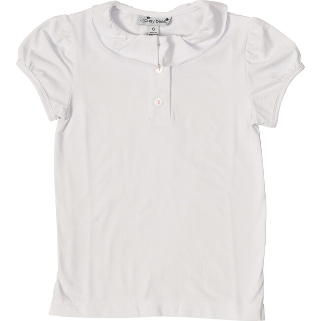 Eliza Ruffle Knit Polo, White