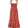 Queen B....India WOMEN'S Smocked Shoulder Tie Maxi Dress, Red Floral - Dresses - 1 - thumbnail