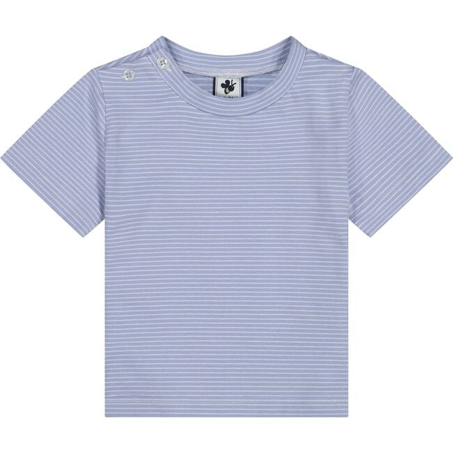 Henry Button Tee, Cornflower Blue Mini Stripe - T-Shirts - 1