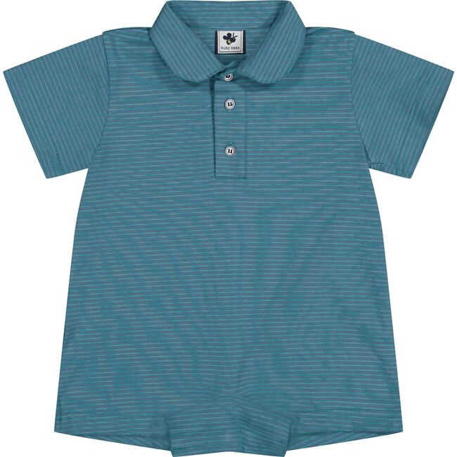 Hudson Romper, Blue Green Ministripe