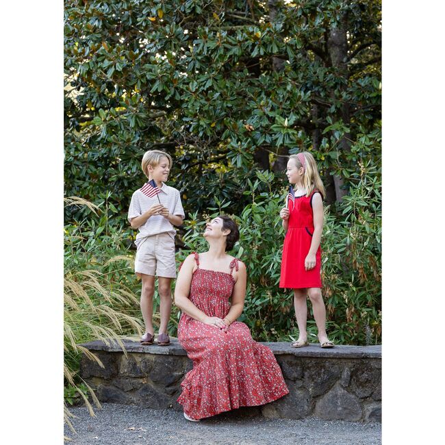 Queen B....India WOMEN'S Smocked Shoulder Tie Maxi Dress, Red Floral