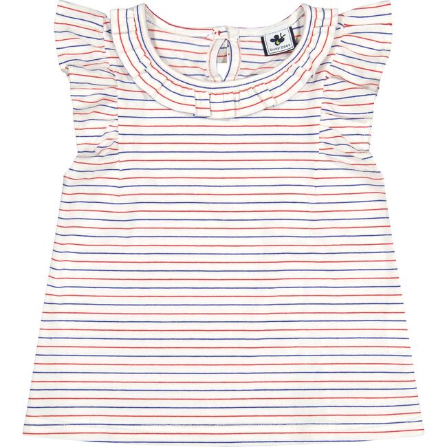 Colette Flutter Sleeve Top, Red White Blue Stripe