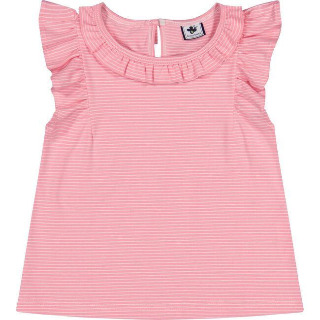 Colette Flutter Sleeve Top, Pink Mini Stripe