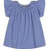 Molly Smocked Flutter Sleeve Top, Blue Mini Check - Shirts - 1 - thumbnail