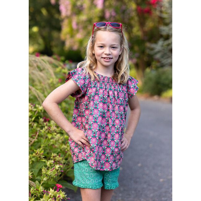Molly Smocked Flutter Sleeve Top, Pink Lotus - Shirts - 2