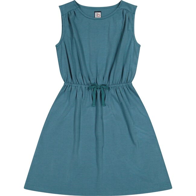 Lindsey Drawstring Dress, Blue Green Stripe - Dresses - 1