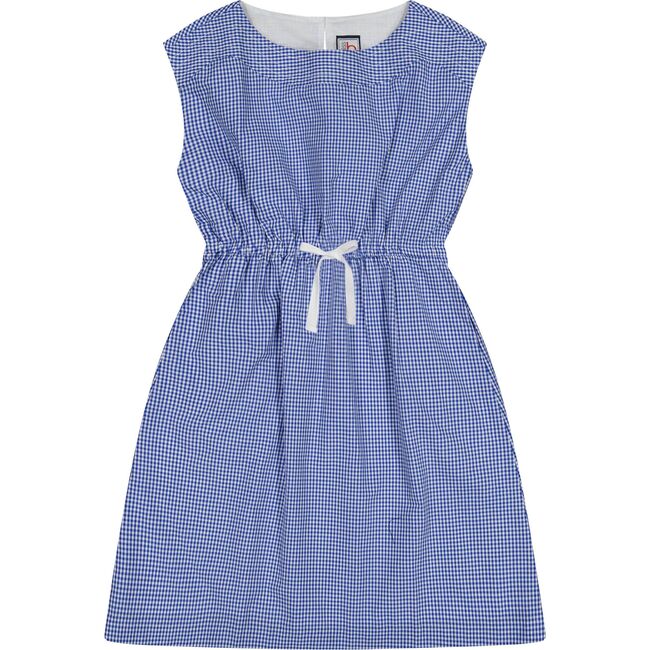 Izzy Drawstring Dress, Blue Mini Check