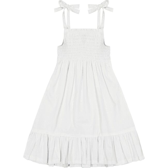India Shoulder Tie Sundress, White Swiss Dot