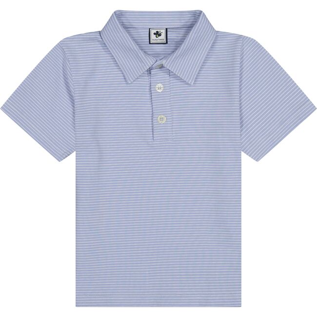 Boys Short Sleeve Polo Cornflower, Blue Mini Stripe