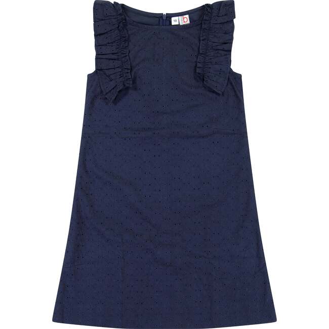 Grace Ruffle Sleeve Shift Dress, Navy Eyelet