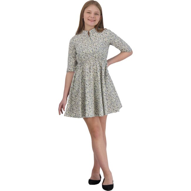 Gabriela Circle Floral Print Elastic Waist Skirt Dress, Cream