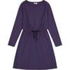 Lila Mini Striped Round Neck Long Sleeve Drawstring Dress, Navy & Red - Dresses - 1 - thumbnail