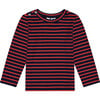 Henry Button Shoulder Long Sleeve Tee, Mini Red Navy Stripe - T-Shirts - 1 - thumbnail