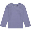 Henry Button Shoulder Long Sleeve Tee, Slate Blue Stripe - T-Shirts - 1 - thumbnail