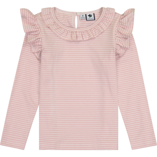 Luna Ruffle Top, Rose Pink Stripe - Shirts - 1